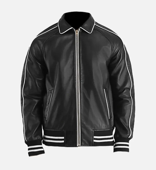 Cooper Black Leather Varsity Jacket