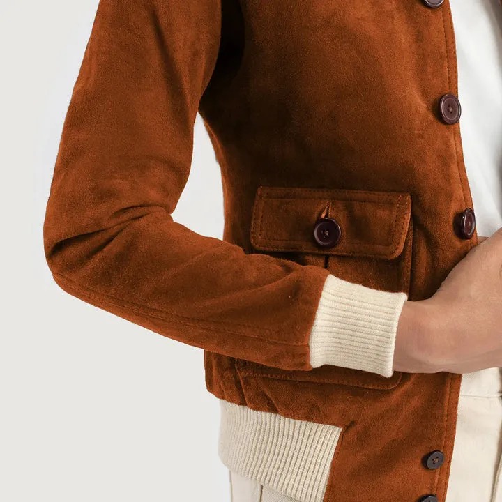 Sasha A1 Brown Suede Bomber Jacket - Image 3