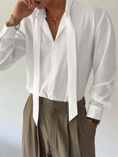 American Idol S24 Braden Rumfelt White Tie-Neck Shirt