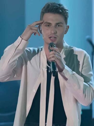 American Idol S24 Braden Rumfelt White Tie-Neck Shirt