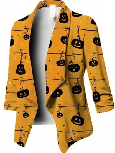 Women’s Halloween Pumpkin Print Party Blazer