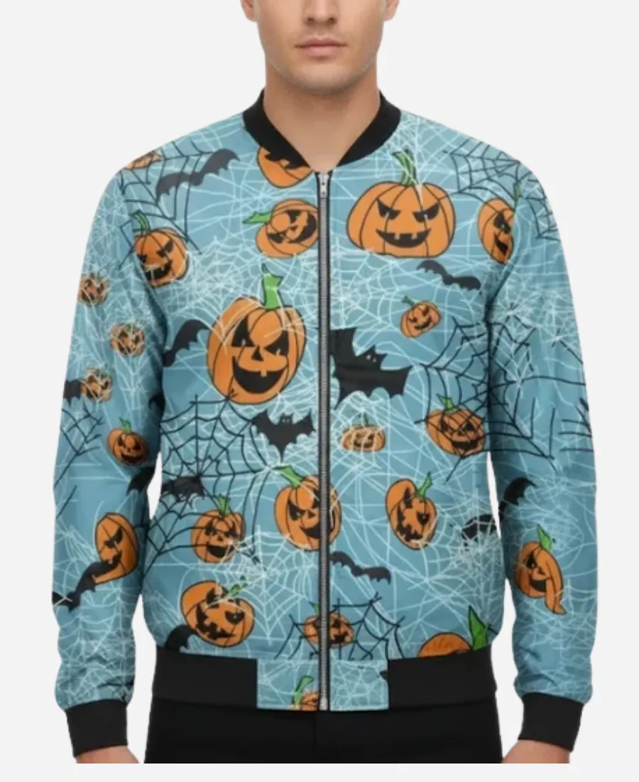 Pumpkins Halloween Blue Bomber Jacket