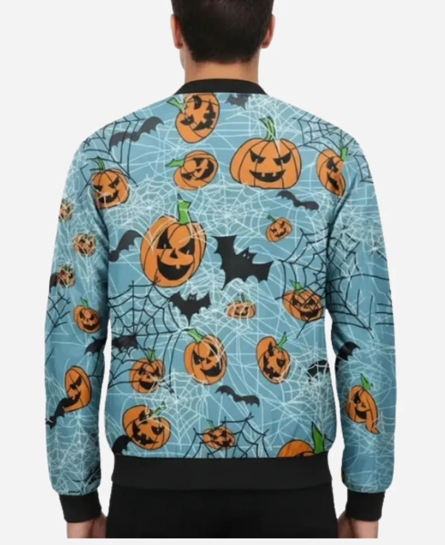 Pumpkins Halloween Blue Bomber Jacket - Image 3
