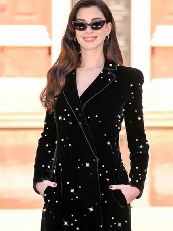 London Photocall The Devil Wears Prada 2 Anne Hathaway Black Coat