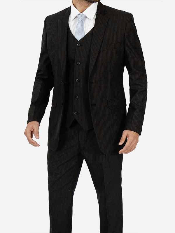 Mens Black Pinstripe Three Piece Suit - Image 3