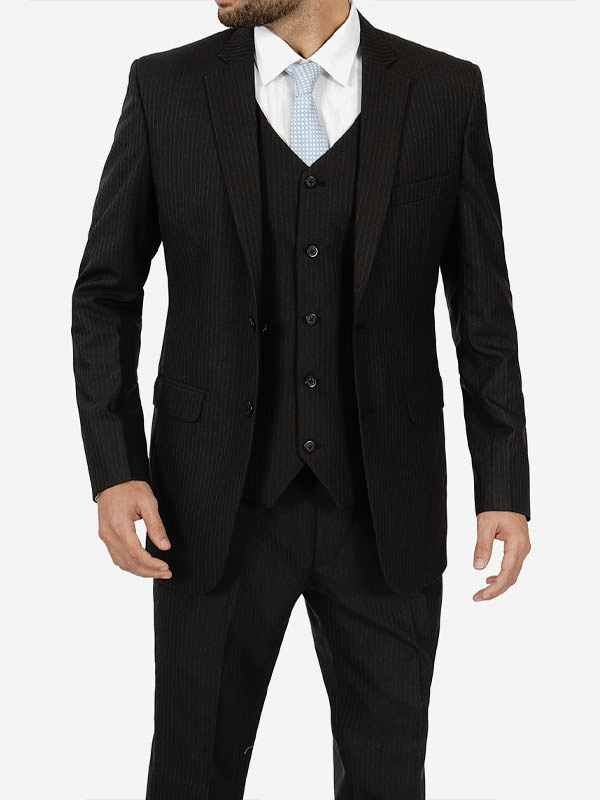 Mens Black Pinstripe Three Piece Suit