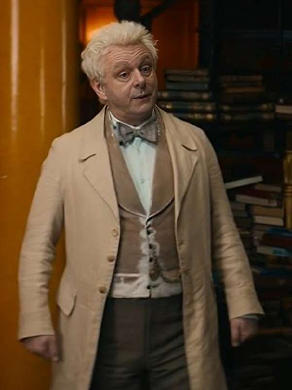 Good Omens S3 Michael Sheen Beige Cotton Coat - Image 3
