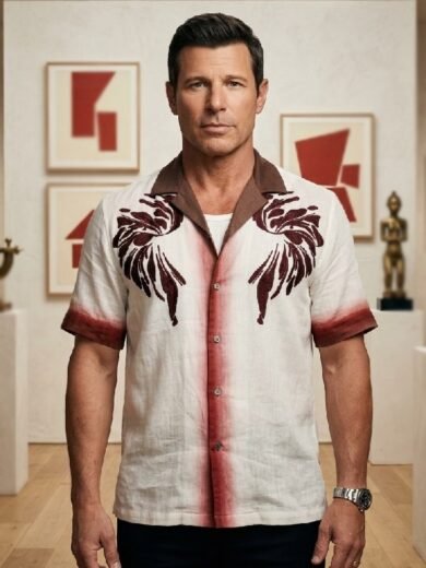 Perfect Match S4 Nick Lachey White & Burgundy Embroidered Shirt