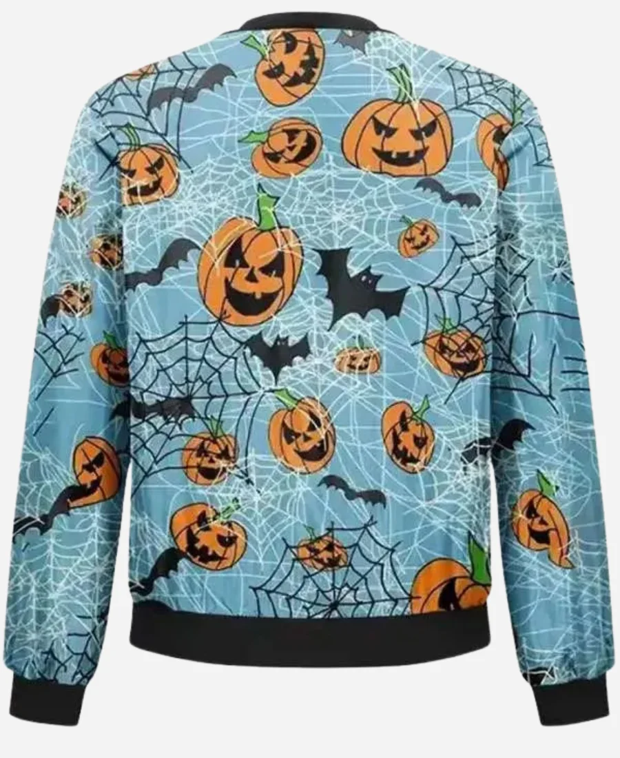 Pumpkins Halloween Blue Bomber Jacket - Image 2