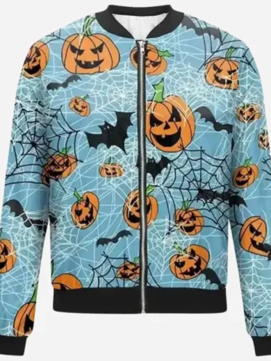 Pumpkins Halloween Blue Bomber Jacket