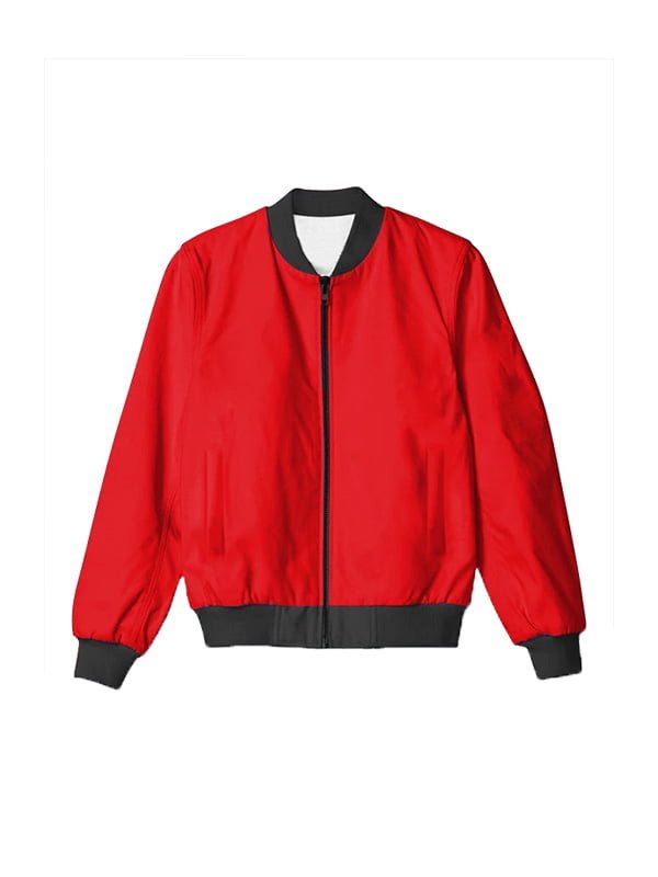 Red Plain Bomber Jacket