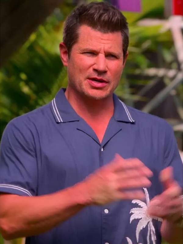 Perfect Match S4 Nick Lachey Embroidered Palm Camp Shirt
