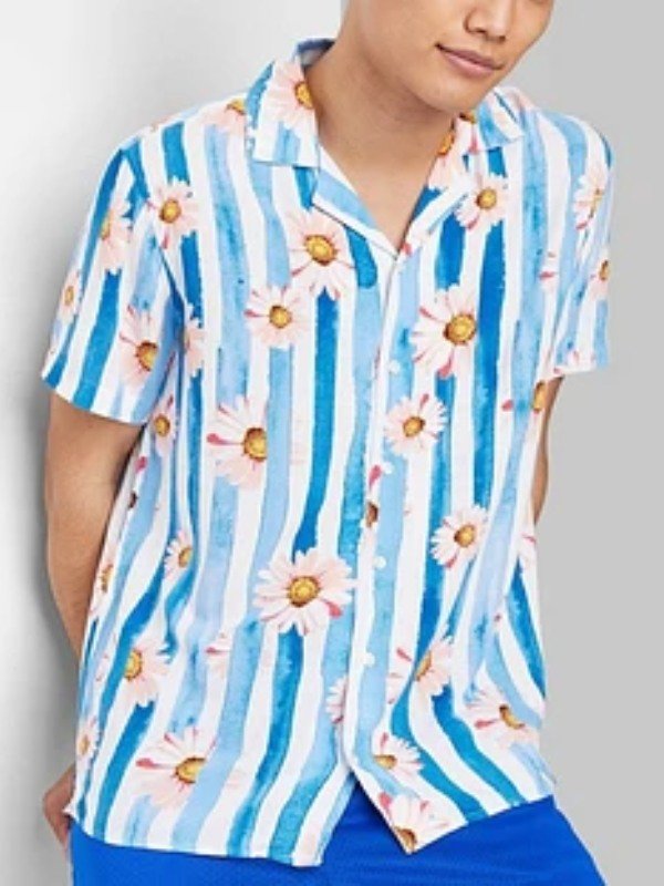 Temptation Island S6 Danny Daisy Print Blue Striped Shirt
