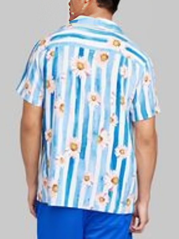 Temptation Island S6 Danny Daisy Print Blue Striped Shirt - Image 2