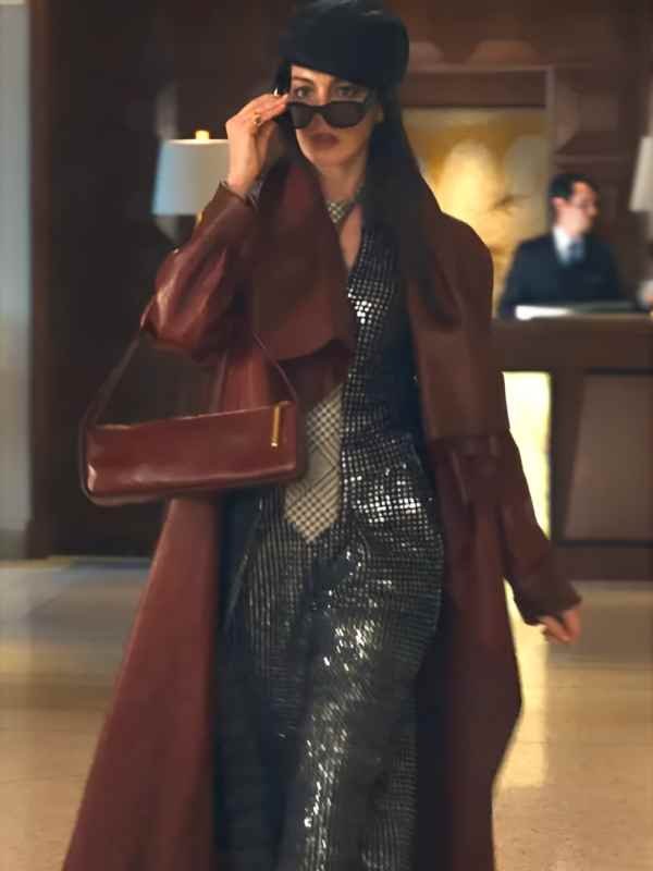 The Devil Wears Prada 2 Anne Hathaway Burgundy Leather Coat