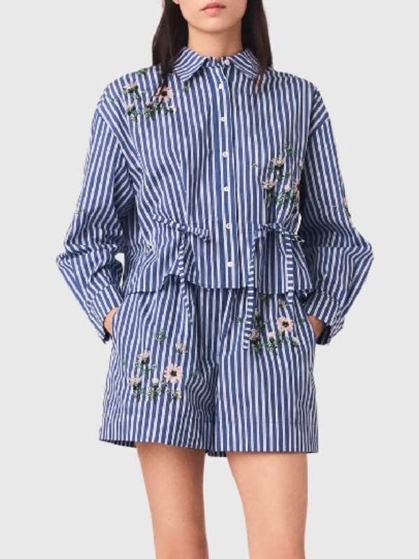The View 2026 Sara Haines Cropped Embroidered Striped Shirt - Image 3