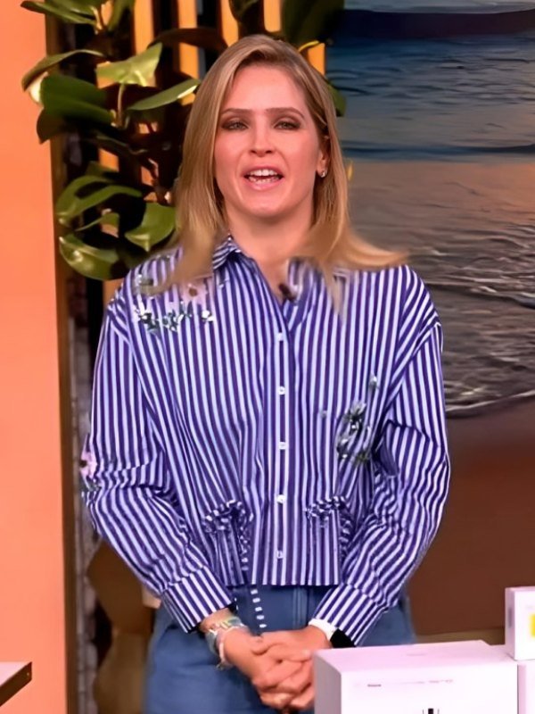 The View 2026 Sara Haines Cropped Embroidered Striped Shirt
