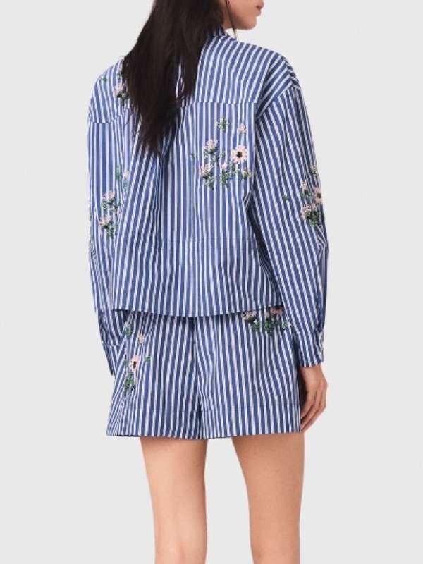 The View 2026 Sara Haines Cropped Embroidered Striped Shirt - Image 2