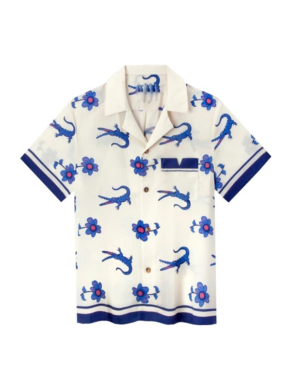 SNL S50 Blue Crocodile & Floral Print Shirt - Image 2