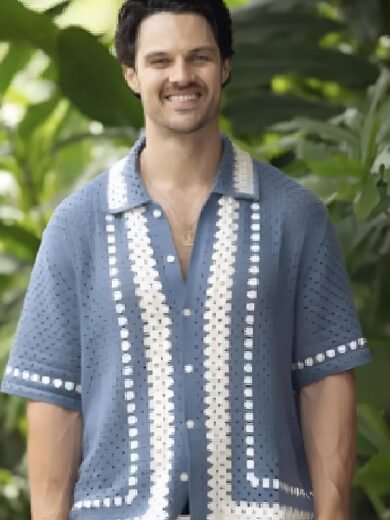 Bachelor in Paradise S10 Spencer Conley Blue Crochet Shirt