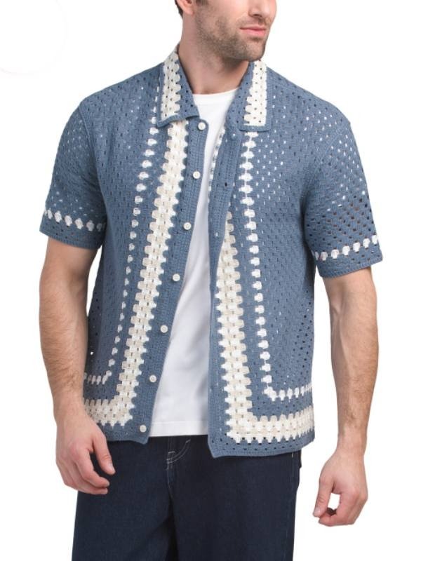 Bachelor in Paradise S10 Spencer Conley Blue Crochet Shirt - Image 2