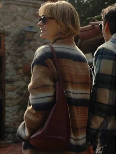 Beef S2 Carey Mulligan Mixed Stripe Wool Coat