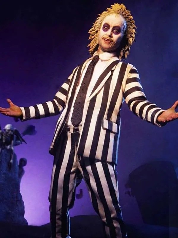 Beetlejuice 2024 Michael Keaton Striped Suit