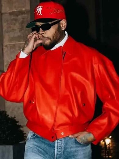Chris Brown Red Leather Jacket