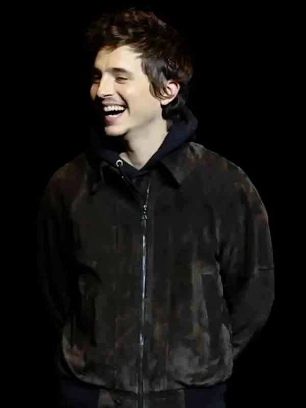 CinemaCon 2026 Timothée Chalamet Suede Bomber Jacket