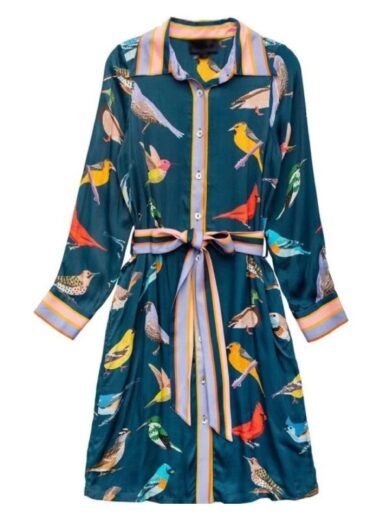 Good Morning America Ginger Zee Birds Print Shirtdress