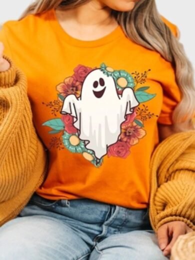 Floral Ghost Cute Halloween Party T-Shirt