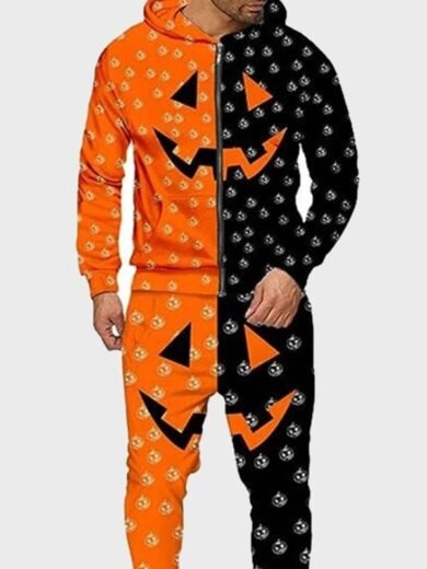 Halloween Orange and Black Pumpkin Tracksuit
