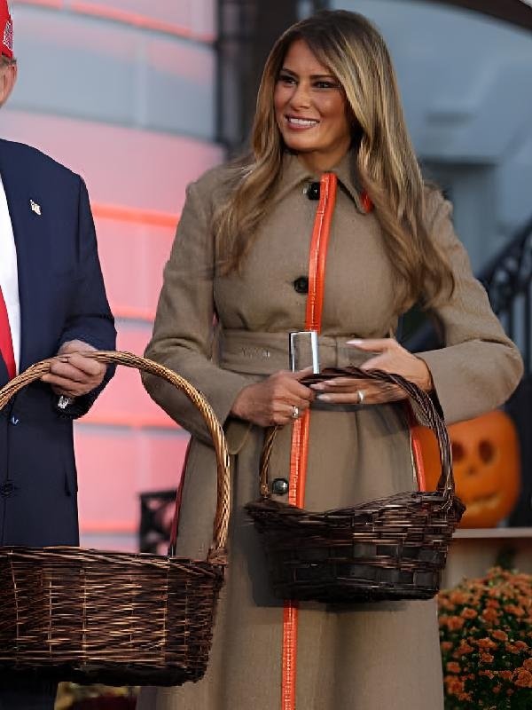 Halloween Party 2025 Melania Trump Brown Coat