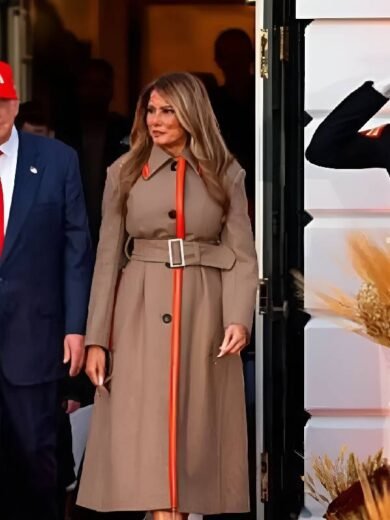 Halloween Party 2025 Melania Trump Brown Coat