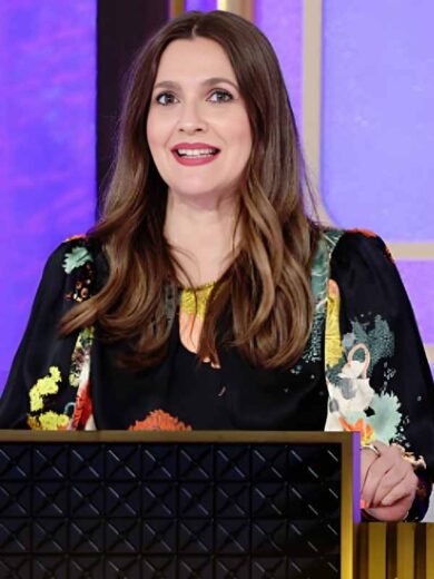 Hollywood Squares S2 Drew Barrymore Black Floral Blouse