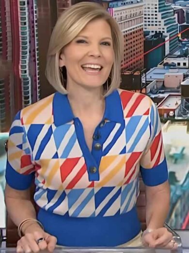 Kate Snows Geometric Print Knit Polo Shirt