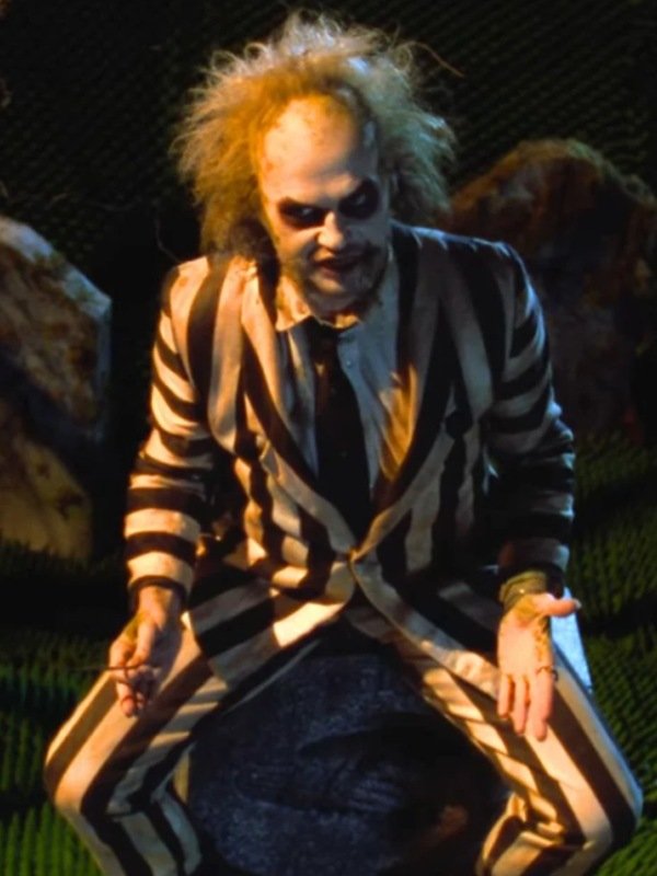 Beetlejuice 2024 Michael Keaton Striped Suit