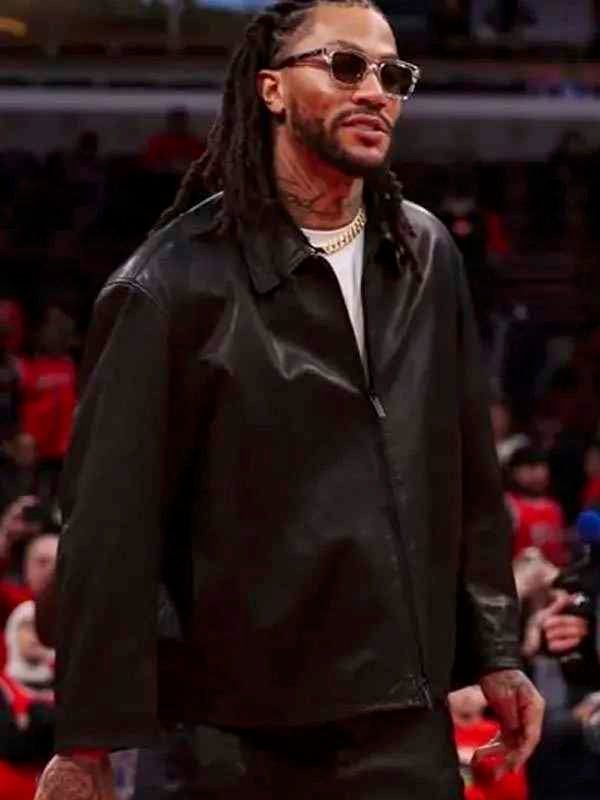 Bulls vs Celtics Derrick Rose Black Leather Jacket - Image 2