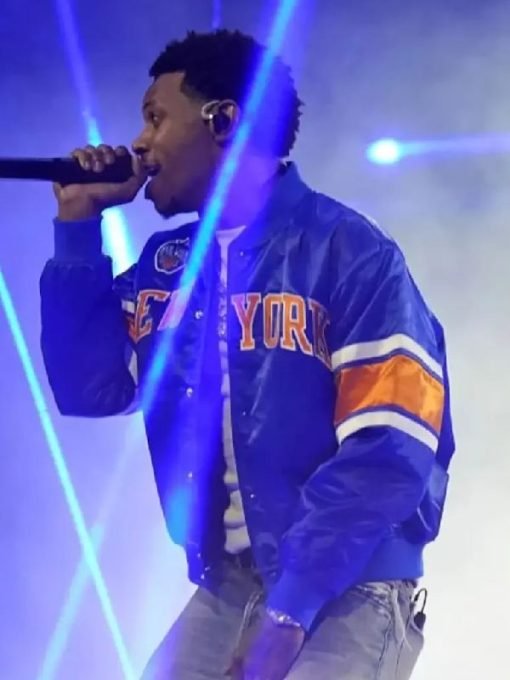 NBA 2026 Halftime A Boogie Knicks Satin Bomber Jacket