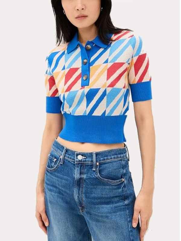 Kate Snows Geometric Print Knit Polo Shirt - Image 2