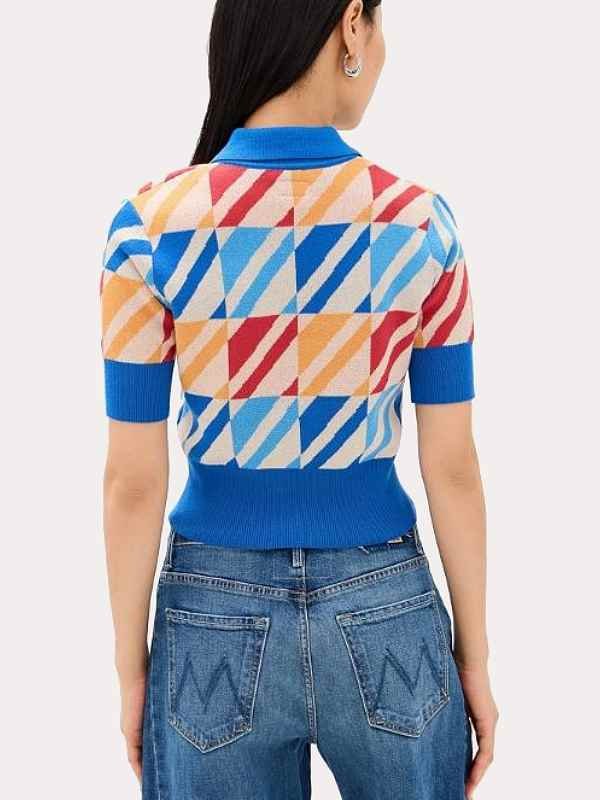 Kate Snows Geometric Print Knit Polo Shirt