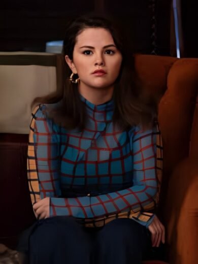 Only Murders In The Building S4 Selena Gomez Grid Print Top