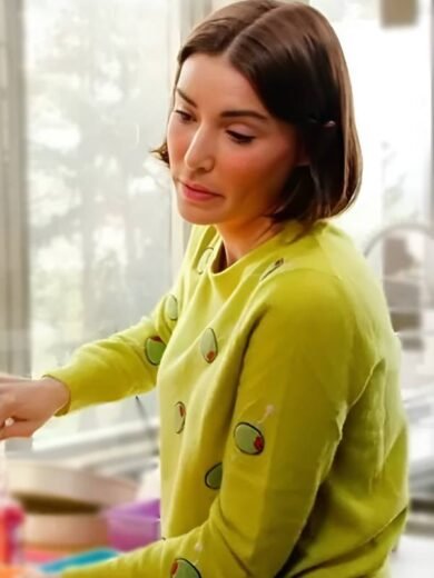 Real Housewives of SLC S6 Bronwyn Newport Olives Print Sweater