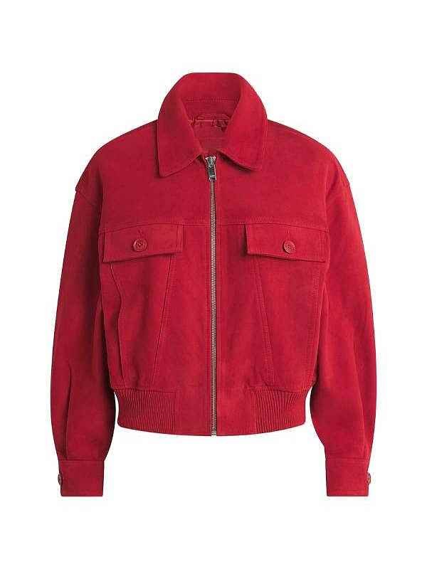 SNL UK 2026 Aimee Lou Wood Red Suede Jacket - Image 2