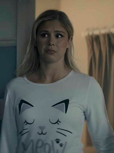 The Boys S5 Erin Moriarty Cat Face Printed “Meow” LS Tee