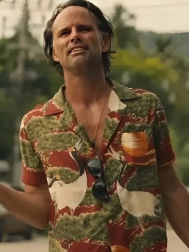 The White Lotus S3 Walton Goggins Crane-Printed Aloha Shirt