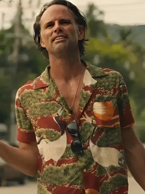 The White Lotus S3 Walton Goggins Crane-Printed Aloha Shirt