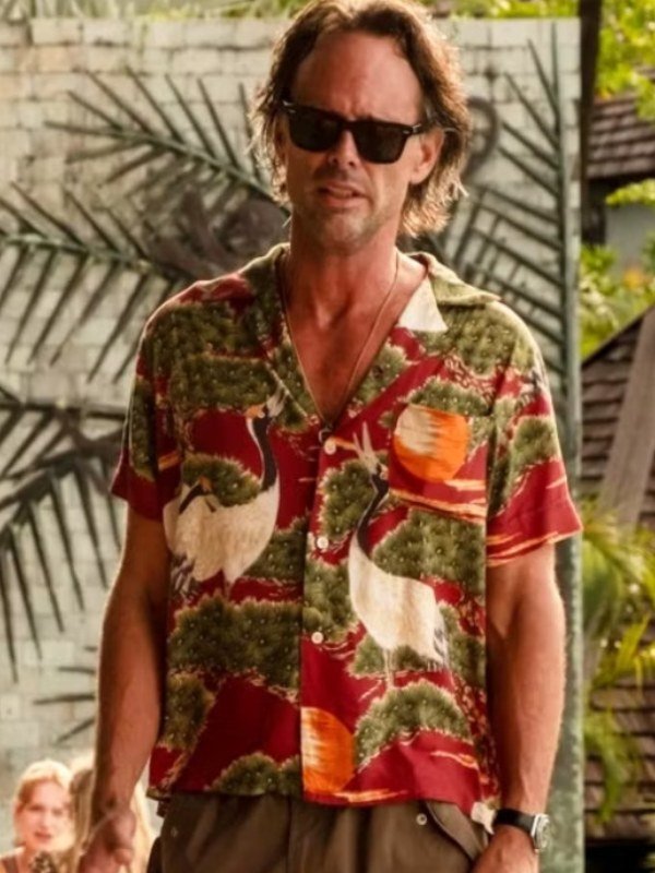 The White Lotus S3 Walton Goggins Crane-Printed Aloha Shirt - Image 3
