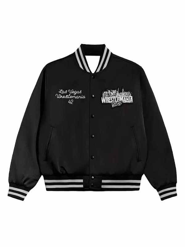 WrestleMania 42 Vegas Quilted Black Satin Jacket