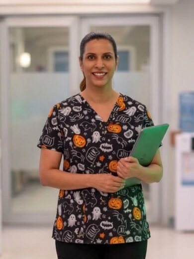 Chicago Med Black Halloween Pumpkin Scrubs